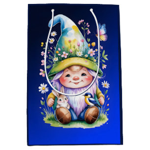 Spring Gnome with Bunny and Bluebird Medium Gift Bag