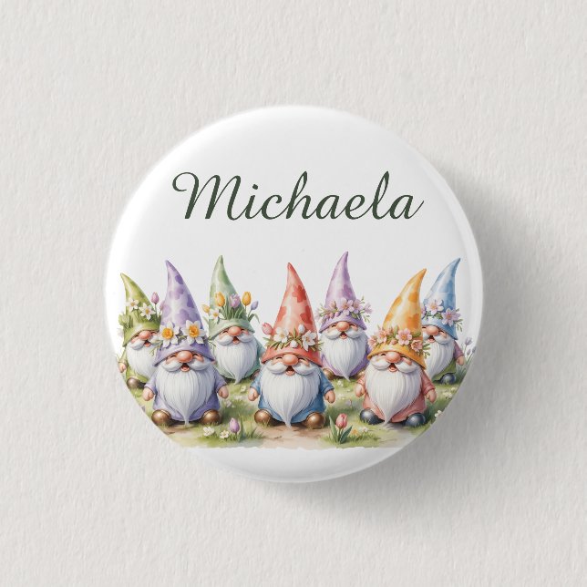 Spring Gnomes in a Meadow 1 Inch Round Button (Front)