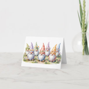 Spring Gnomes in a Meadow Holiday Card