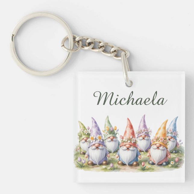 Spring Gnomes in a Meadow Keychain (Front)