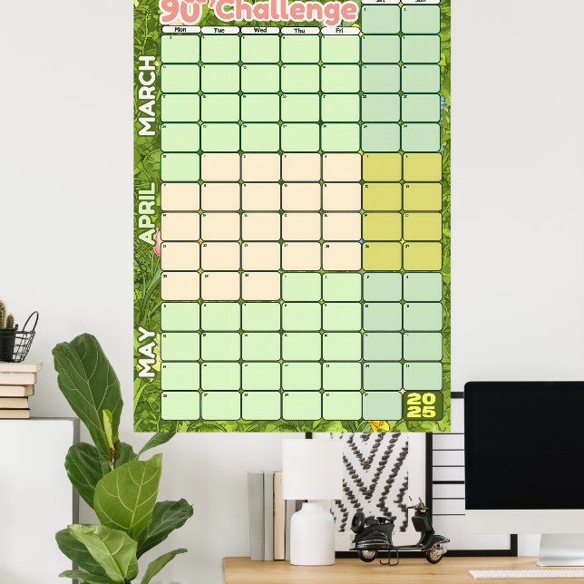 Spring Goal Setting Calendar 2025 | 90 Day Tracker Poster (Home Office)