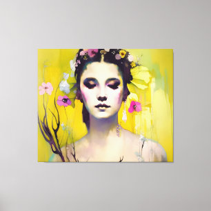 Spring Goddess Yellow Background Canvas Print