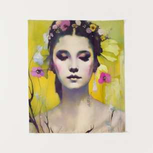 Spring Goddess Yellow Background Tapestry