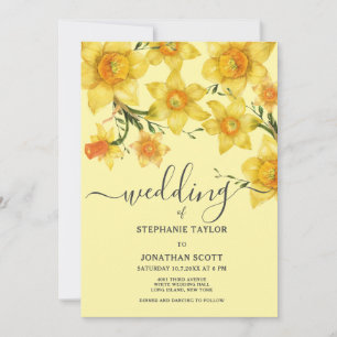 Spring golden green daffodils flowers wedding invitation