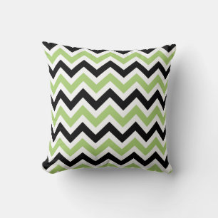Spring Green and Black Chevron Pattern Pillow