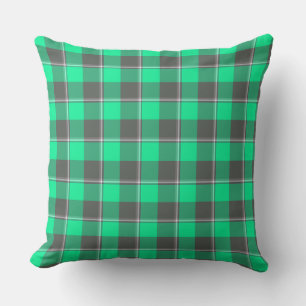 Spring Green and Finlandia Plaid Black Throw Pillow