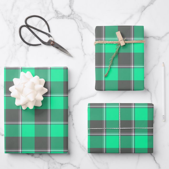 Spring Green and Finlandia Plaid Wrapping Paper Sheet (Front)