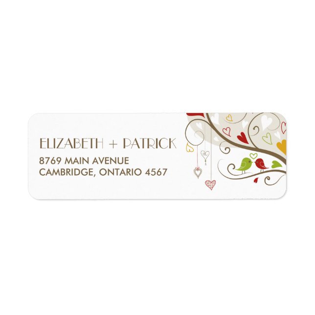 Spring Green and Red Cute Lovebirds Address Label (Front)