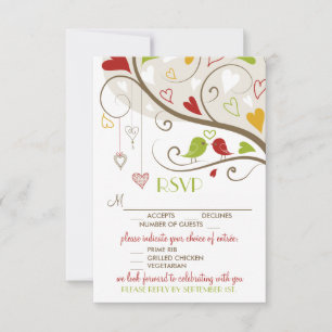 Spring Green and Red Cute Lovebirds RSVP Card