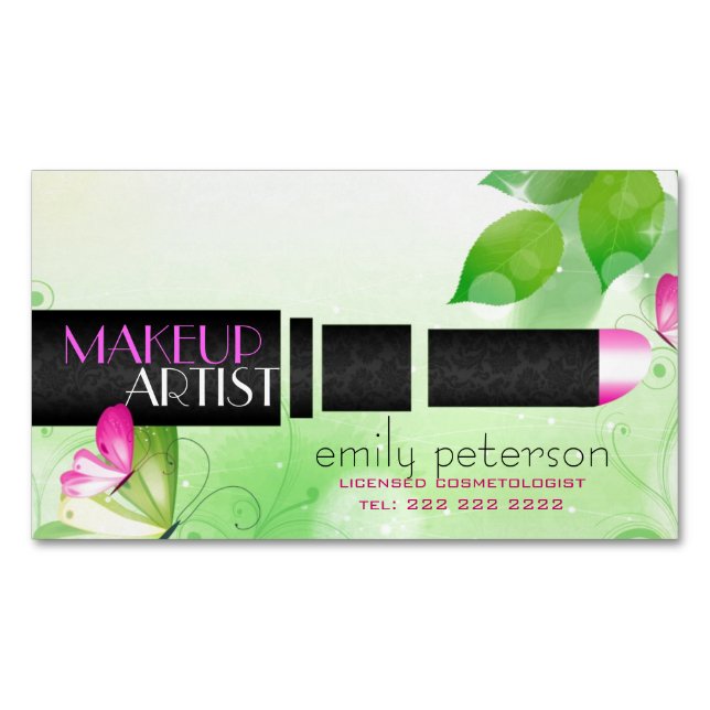Spring Green Background With Black Beauty Symbol Magnetic Business Card (Front)