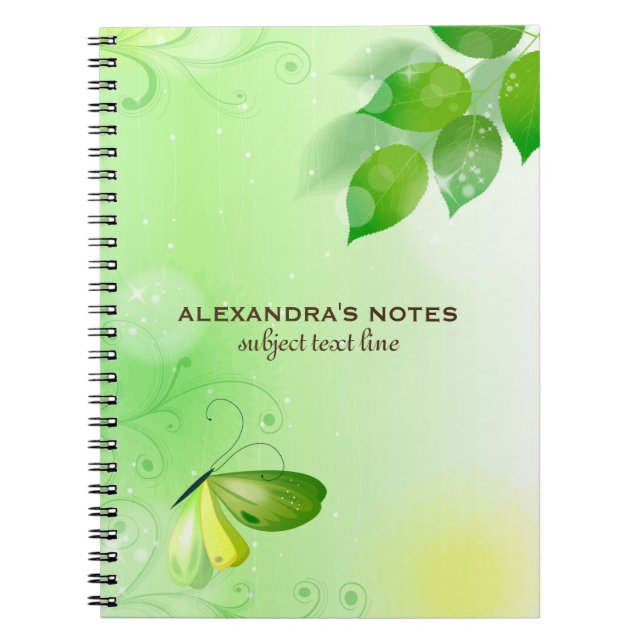 Spring Green Background With Butterfly Notebook (Front)