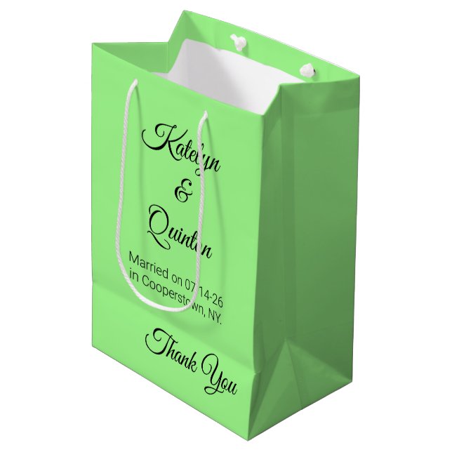 Spring Green & Black in Elegance:  Wedding Medium Gift Bag (Front Angled)