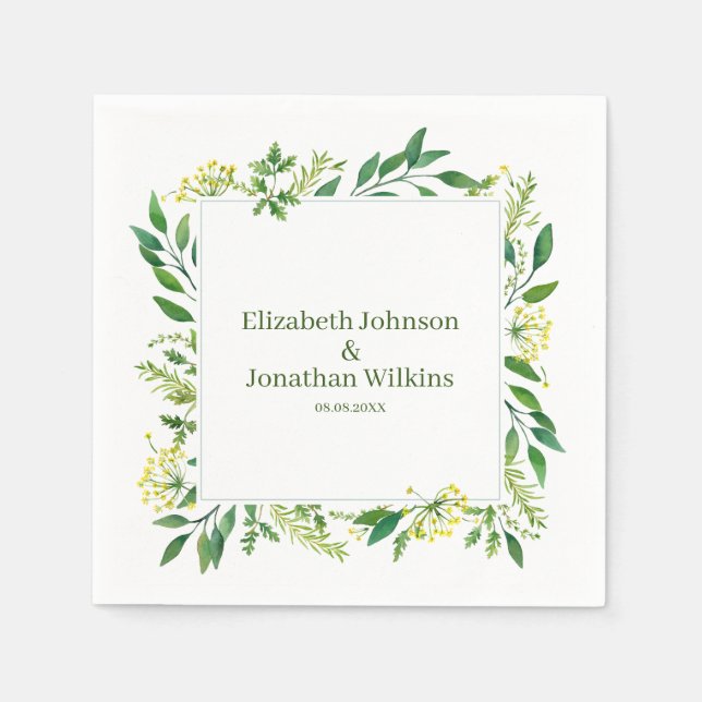 Spring Green Botanical Herbs Wedding Napkin (Front)