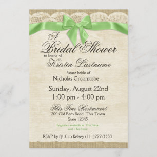Spring Green Bow and Lace Bridal Shower Invitation