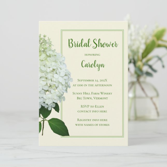 Spring Green Bridal Shower Hydrangea Invitation (Standing Front)