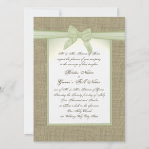 Spring Green Burlap and Bow Country Wedding Invitation