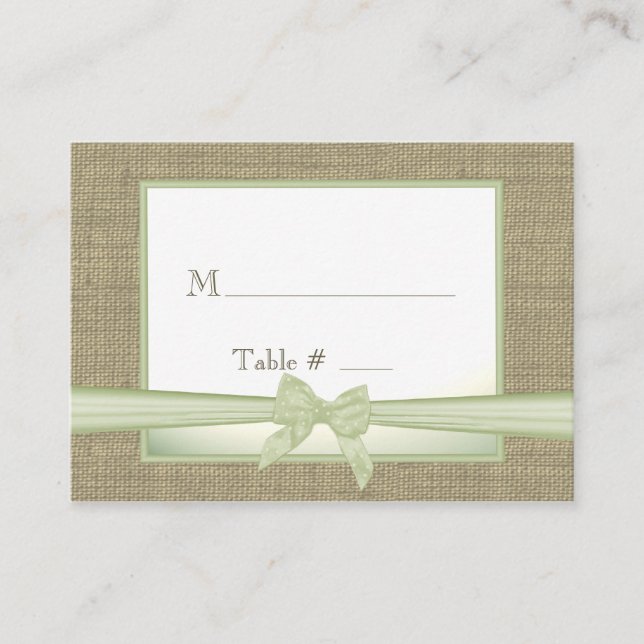 Spring Green Burlap and Bow Seating Cards (Front)