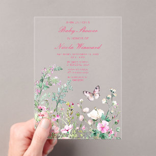 Spring Green Butterfly Floral Baby Shower Acrylic Invitations