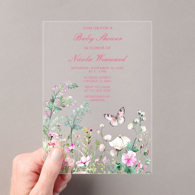 Spring Green Butterfly Floral Baby Shower Acrylic Invitations (Insitu (Handheld))
