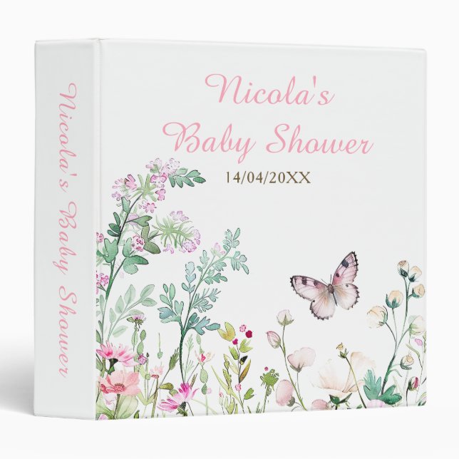 Spring Green Butterfly Floral Baby Shower Binder (Front/Spine)