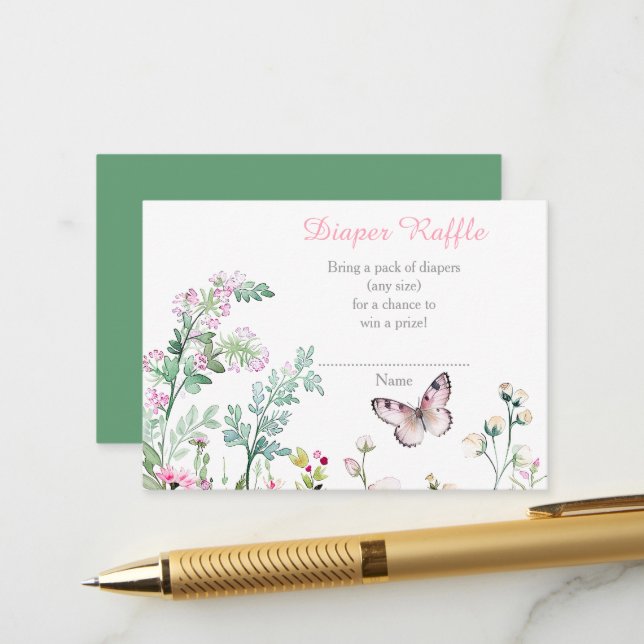 Spring Green Butterfly Floral Baby Shower Enclosure Card (Front/Back In Situ)