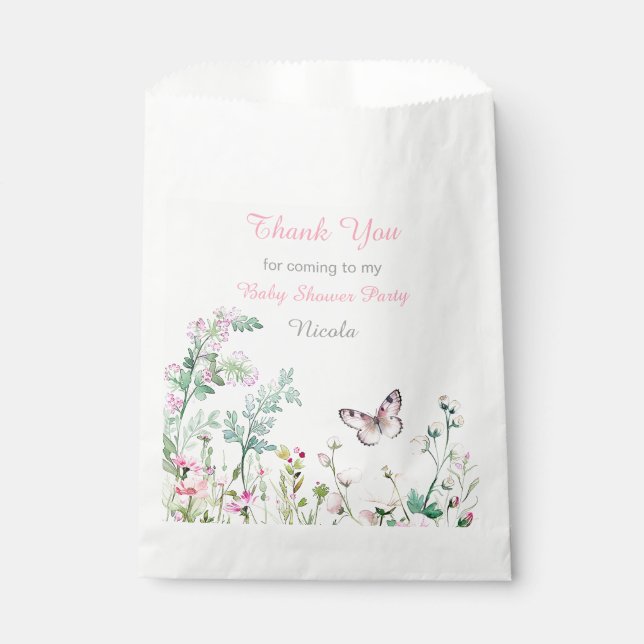 Spring Green Butterfly Floral Baby Shower Favour Bag (Front)