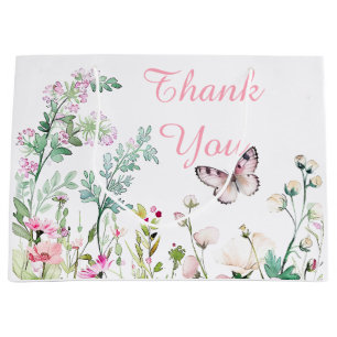Spring Green Butterfly Floral Baby Shower Large Gift Bag