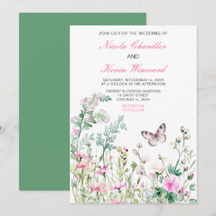 Spring Green Butterfly Floral Wedding Invitation