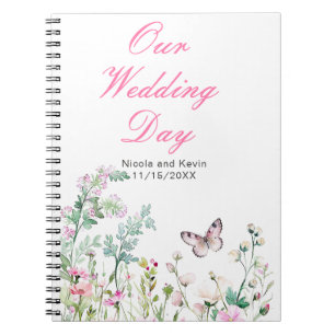 Spring Green Butterfly Floral Wedding Notebook