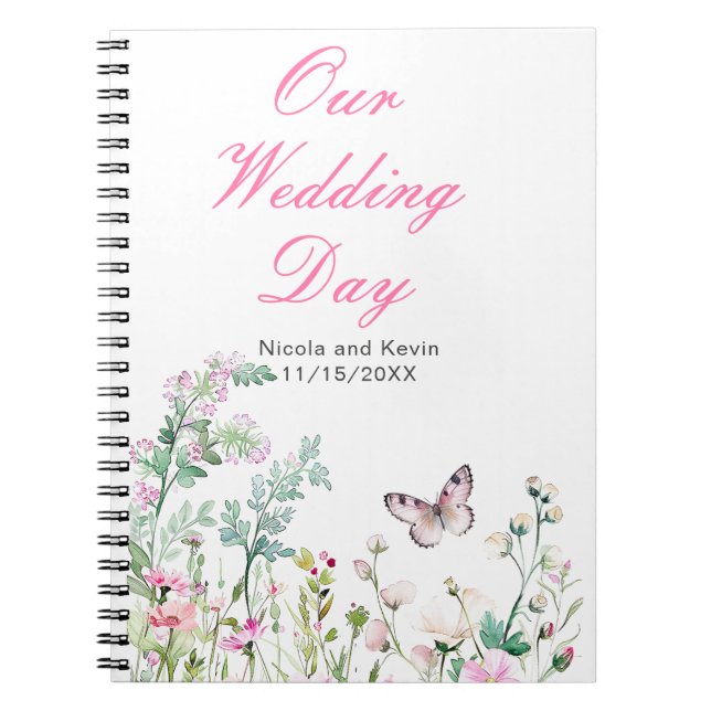 Spring Green Butterfly Floral Wedding Notebook (Front)