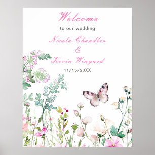 Spring Green Butterfly Floral Wedding Poster