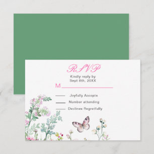 Spring Green Butterfly Floral Wedding RSVP Card