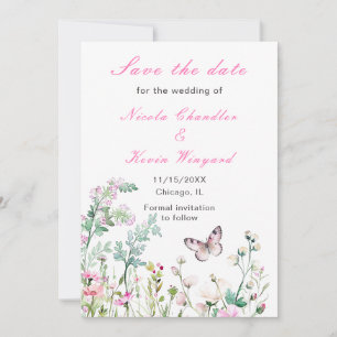 Spring Green Butterfly Floral Wedding Save The Date