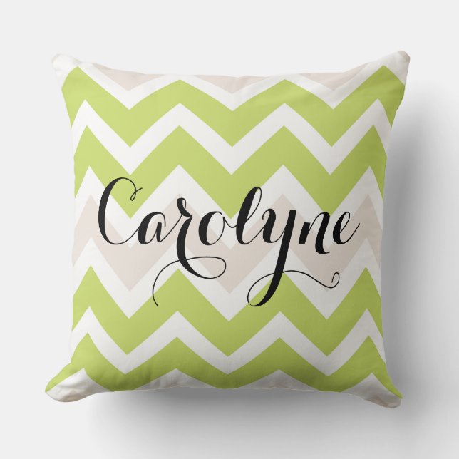 Spring Green Chevron Pattern Personalized Throw Pillow (Front)