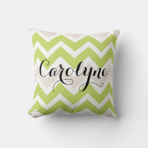 Spring Green Chevron Personalized Pillow