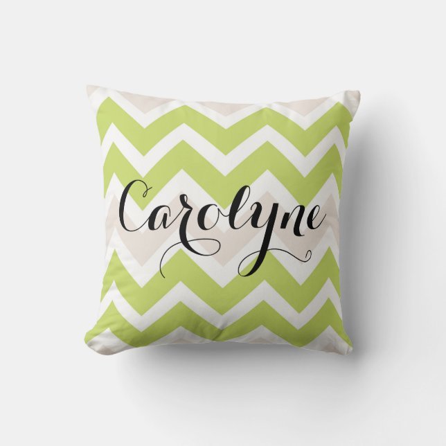 Spring Green Chevron Personalized Pillow (Front)