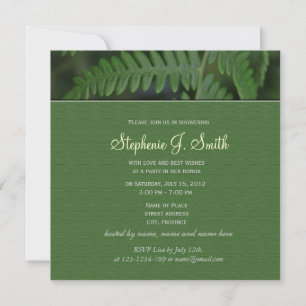 Spring green fern leaves bridal shower wedding invitation