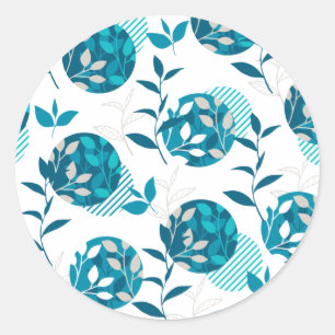 Spring Green Foliage and Leaves Modern Pattern Classic Round Sticker