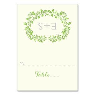 Spring green foliage frame wedding place card