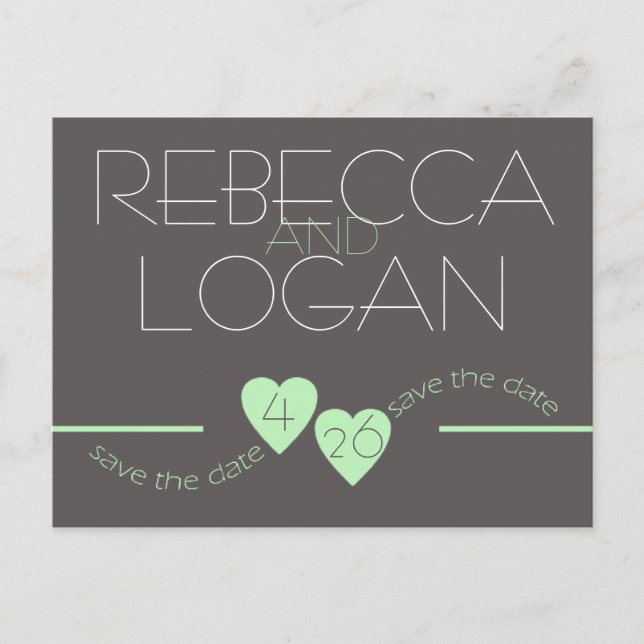 Spring Green Hearts Save the Date Announcement Postcard (Front)