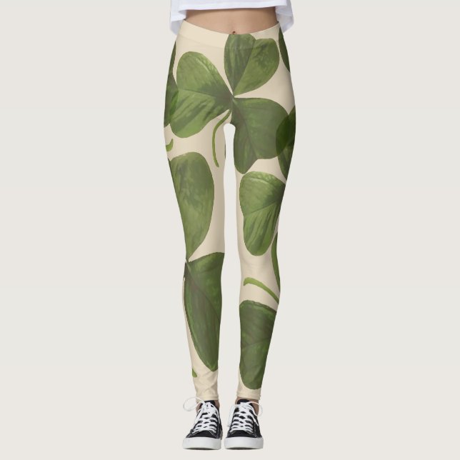 Spring Green Irish Shamrock Design Leggings (Front)