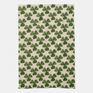 Spring Green Irish Shamrock Pattern Kitchen Towel