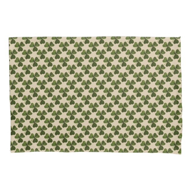 Spring Green Irish Shamrock Pattern Pillowcase (Front)