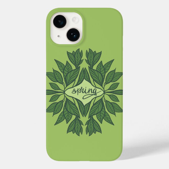 Spring Green Leaves Aesthetic Typography Case-Mate iPhone Case (Back)