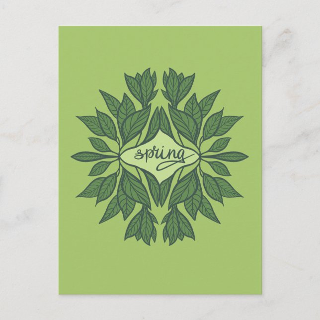 Spring Green Leaves Aesthetic Typography Postcard (Front)