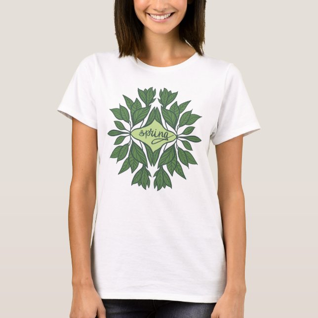 Spring Green Leaves Aesthetic Typography T-Shirt (Front)