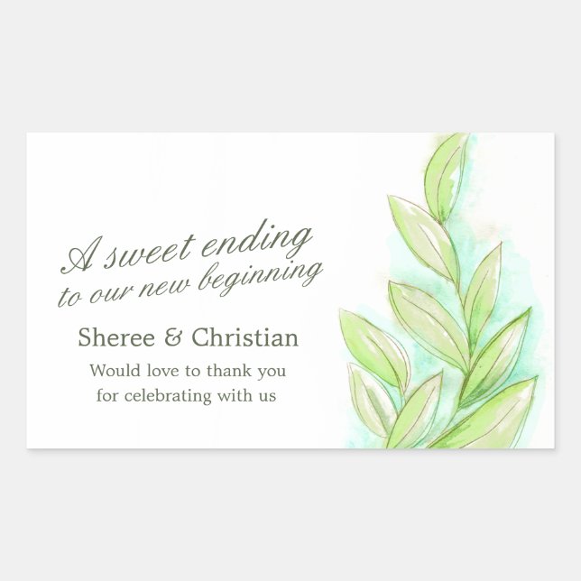 Spring green leaves art wedding candy sticker (Front)