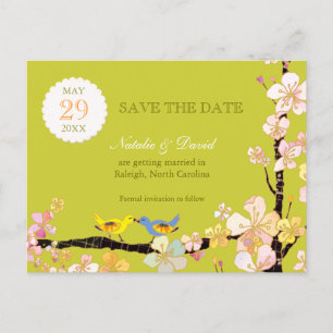 Spring Green Love Birds Wedding Save the Date Announcement Postcard