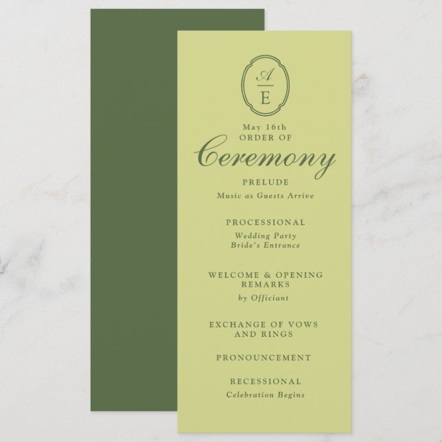 Spring Green Monogram Wedding Program (Front/Back)