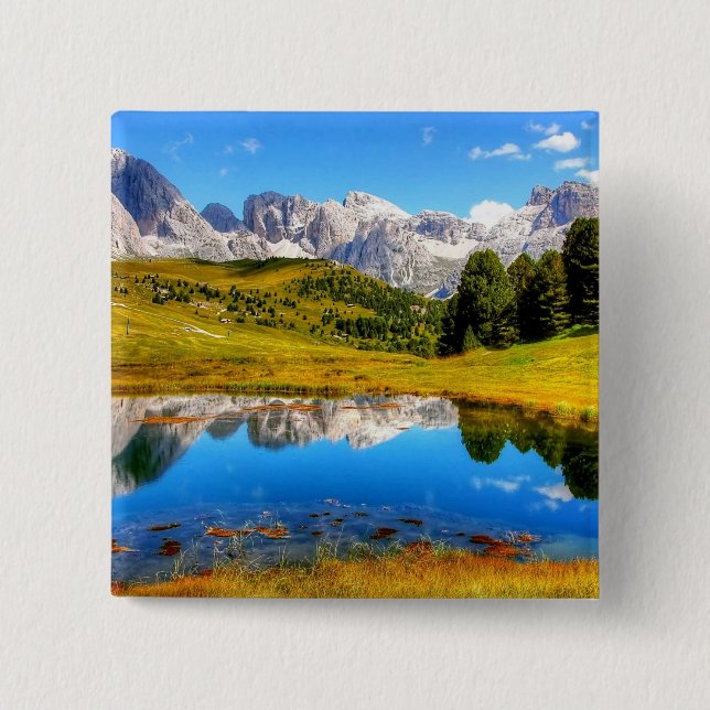 Spring Green Mountain Photo Lake Spring Mountain 2 Inch Square Button (Front)